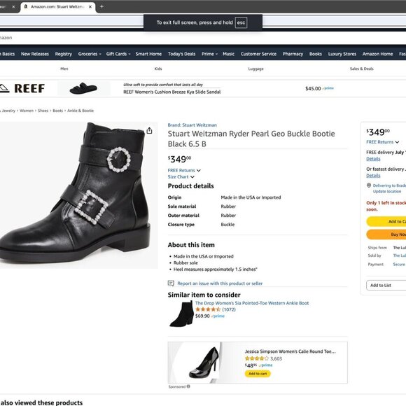 Stuart Weitzman Women's Ryder Pearl Geo Buckle Bootie Black size 6.5 - Picture 2 of 9